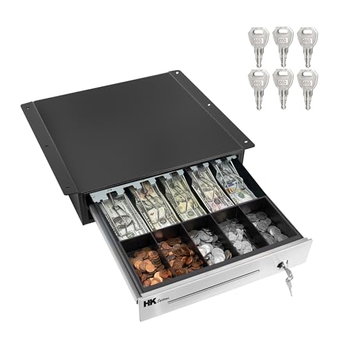 HK SYSTEMS 16" Heavy Duty Black Push Open Cash Drawer, 5B5C with Under Counter Mounting Metal Bracket - size: 2. 16" Push Black