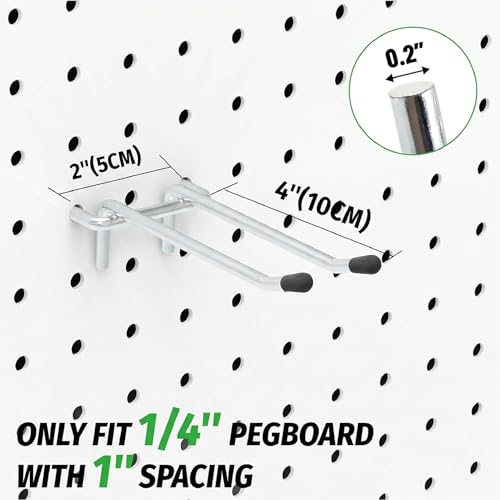 HUHOLE 10 Pack 4 Inch Double Arm Pegboard Hooks for 1/4" Peg Board - color: Silver, size: 4 Inch