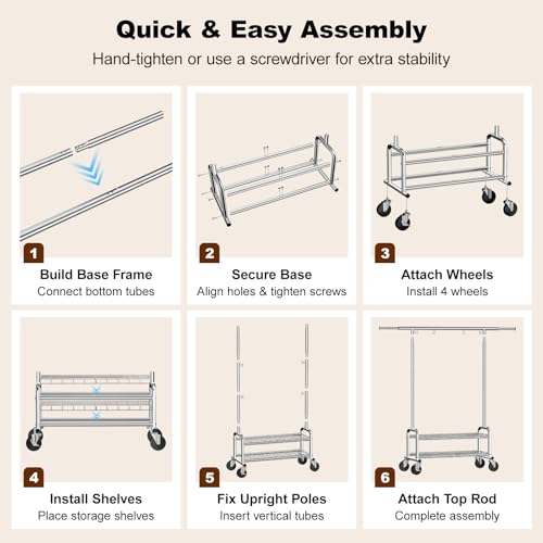 Clothes Rack Heavy Duty, 550 LBS Rolling Clothing Rack with Wheels, Silver - color: Silver