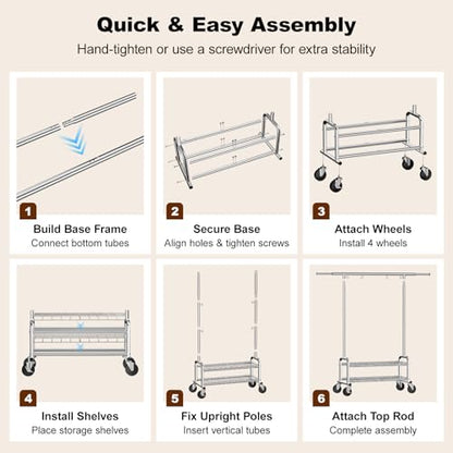 Clothes Rack Heavy Duty, 550 LBS Rolling Clothing Rack with Wheels, Silver - color: Silver