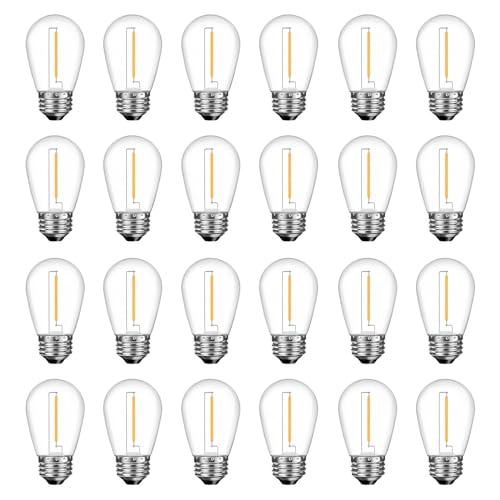GvvooHome 24 Pack S14 LED Replacement Light Bulbs, Shatterproof Plastic 1W Outdoor String Light Bulbs for Patio, Garden, Waterproof, E26 Regular Medium Screw Base, Warm White - color: 2200k Warm, size: 24 Pack