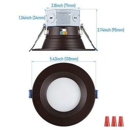 TORCHSTAR 8-Pack 5CCT 4 Inch LED Recessed Light Canless, Oil Rubbed Bronze - color: Oil Rubbed Bronze-5CCT, size: 4 Inch