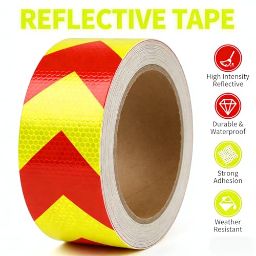 AISEY 2 Inch x 30 Feet Red Yellow Reflective Safety Tape, Honeycomb Prismatic Conspicuity Tape for Trucks, Trailers, Vehicles, Road Barriers - size: 2" X 30FT