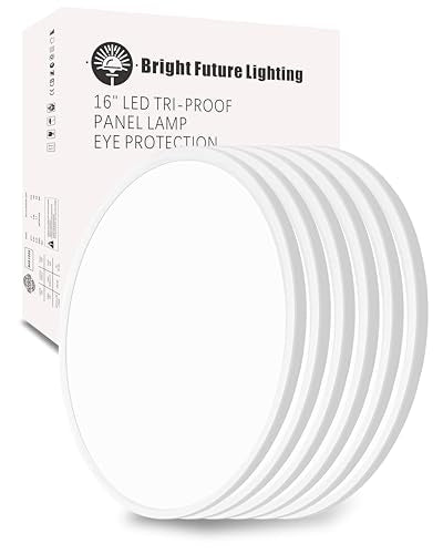 6Pack 16 Inch Led Flush Mount Ceiling Light Panel, 32W,3480LM, 3000K/4000K/6000K CCT Selectable,Ultra Thin Round White Ceiling Light Fixture for Hallway Kitchen Bedroom Home Office Bathroom - color: White, size: Non-Dimmable-16IN-6PACK
