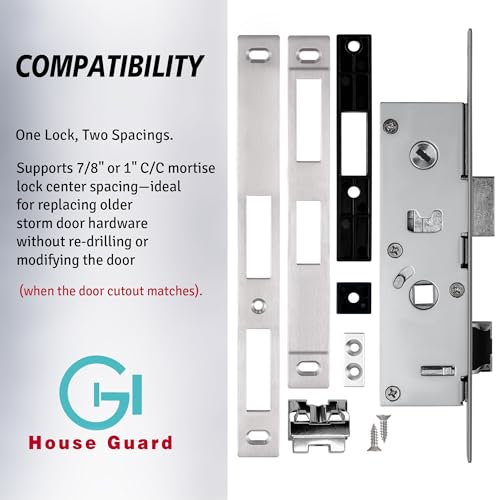 House Guard Storm Door Lock Body, Flat Slot, Adjustable 22/26mm Backset - style: Compatible with American-style lock cylinders