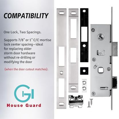 House Guard Storm Door Lock Body, Flat Slot, Adjustable 22/26mm Backset - style: Compatible with American-style lock cylinders