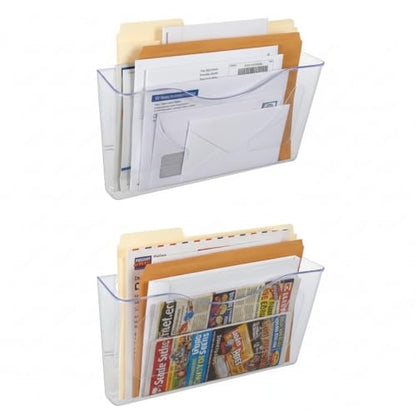 Azar Displays 250080-CLR-2PK Single Pocket Wall Mount File Holder, Clear Acrylic Vertical File Organizer for Office, Home, and School, Clear (2-Pack) - color: Clear, style: Horizontal