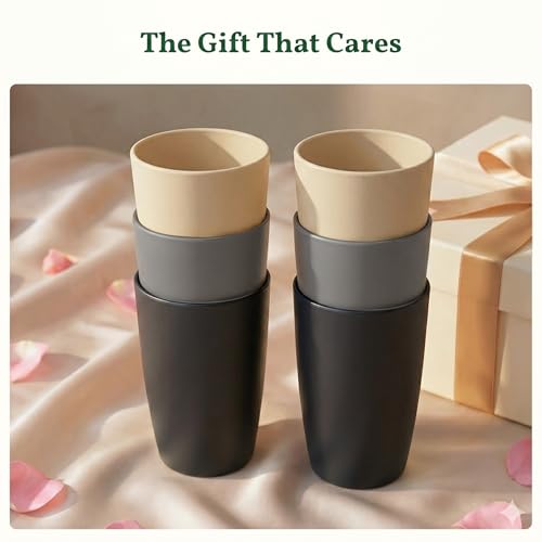 Homienly Premium Wheat Straw Cups, 20oz Lightweight and Unbreakable Drinking Cups Set of 6, Reusable Water Glasses Microwave and Dishwasher Safe Cup Set for Coffee, Milk, Juice - GreyStone - color: GreyStone, size: 20 Ounces