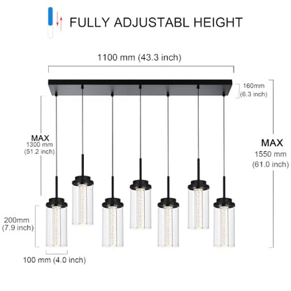 MELUCEE 7-Light 43.3in Linear Kitchen Island Lighting Fixture 3000K-6000K - color: Black, size: 7-Light-Rectangle