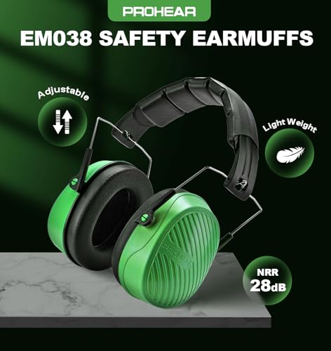 PROHEAR 038 Ear Protection Safety Earmuffs for Mowing, 28dB Noise Reduction Passive Hearing Protector, Compact Foldable Headset for Shooting Construction Power Tools, Green - color: Green