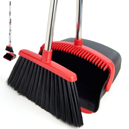 Broom and Dustpan Combo Set,51" Long Handle,Black Red - color: Black Red