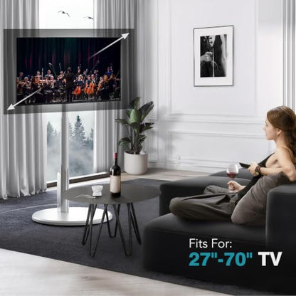 Floor Mobile TV Stand with Power Outlet, Rolling TV Cart for 27-70 Inch OLED LED Monitors, 6 Levels of Height Adjustment, Ambient Lighting on The Bottom Wheels Holds up to 88lbs, 400x400mm - color: White