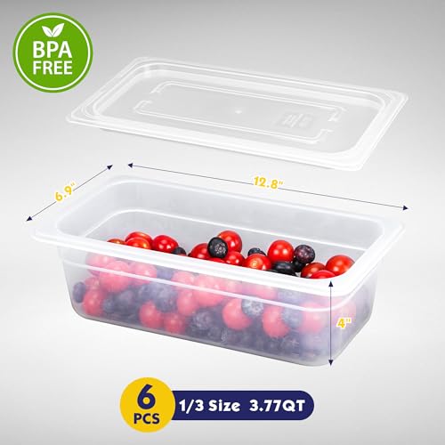 BIEAMA 6 Pack 1/3 Size 4" Deep Food Pans with Lids, Translucent - color: 1/3 Size, size: 4" Deep