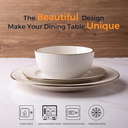 GBHOME Ceramic Dinnerware Sets of 4,16 pcs Plates and Bowls Sets Dishes - color: Off-White, size: Service for 4 (16 pcs)