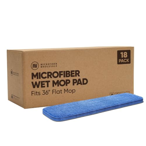 Microfiber Wholesale 36 inch Microfiber Mop Pads - Machine Washable, Reusable, Refills & Replacement Wet Mop Heads Compatible with Any Microfiber Flat Mop System (18 Pack) - size: 36 Inch 18 Pack