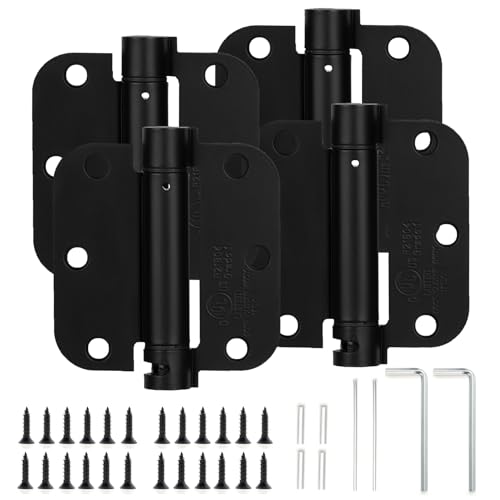 Sophia 4 Pack Self-Closing Door Hinge 3.5 Inch Rounded 5/8 Radius, Spring Loaded Hinges Adjustable Tension, Automatic Door Closer Hinge for Interior Exterior Residential Standard Indoor Doors, Black - color: Matte Black, size: 4 Pack