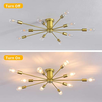 Garwarm Sputnik Ceiling Light Fixture, 10-Light Gold Semi Flush Chandelier - color: 10-Light,Gold
