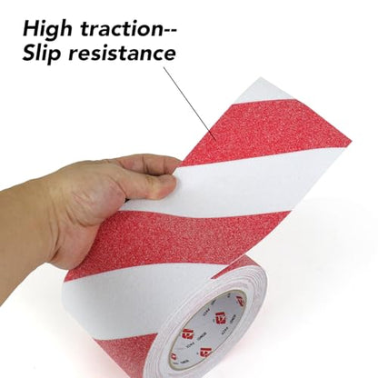 BOMEI PACK Anti Slip Traction Tape,4 Inch x 33 Ft,Heavy Duty Non Slip Tape,Grip Tape for Stairs, Tread Step, Indoor & Outdoor Use,Waterproof Stairs Non Skid Treads (Red & White) - color: Red & White