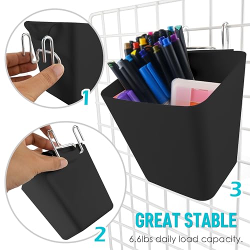 6Pack Black Grid Wall Bins Hanging Cups with Back Hook, Gridwall Shelf Bins - color: Black