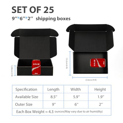 9x6x2 Black Shipping Boxes for Small Business, Packing, 25 Pack - color: Black, size: 9x6x2-Inch