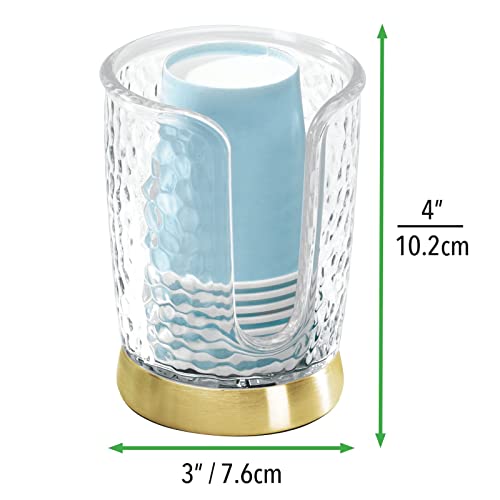 mDesign Plastic/Steel Compact Small Disposable Paper Cup Dispenser Storage Holder for Rinsing Cups on Bathroom Vanity Countertops - Rain Collection - Clear/Soft Brass - color: Clear/Soft Brass