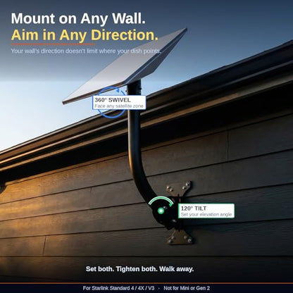 Wall Mount for Starlink Gen 3, Heavy Duty 19 Inch Adjustable Carbon Steel J-Mount with Pivot Base, Weatherproof Roof and Wall Mounting Bracket Compatible with Starlink Standard 4/4X/V3 Dish - size: Standard mount