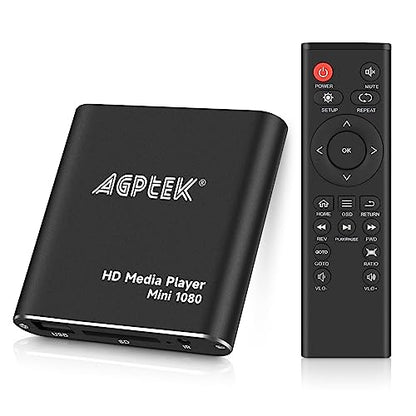 HDMI Media Player with One More AV Cable, Black Mini 1080p Full-HD Ultra HDMI Digital Media Player for -MKV/RM- HDD USB Drives and SD Cards