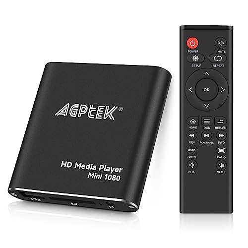 HDMI Media Player with One More AV Cable, Black Mini 1080p Full-HD Ultra HDMI Digital Media Player for -MKV/RM- HDD USB Drives and SD Cards