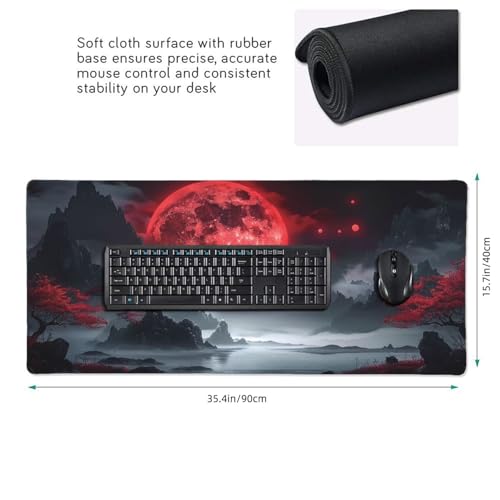 35.4 x 15.7 in, Waterproof XXL Large Mouse Pad for Desk, Extended Keyboard Mouse Mat for Computer Office, Big Laptop Mouse pad, Gaming Pc-Darkness Red Moon - color: Darkness Red Moon