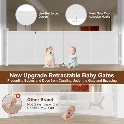 Miumoon 200 inch Reinforced Retractable Baby Gates 37 inch Tall - color: White, size: 37" Tall x 200" Wide