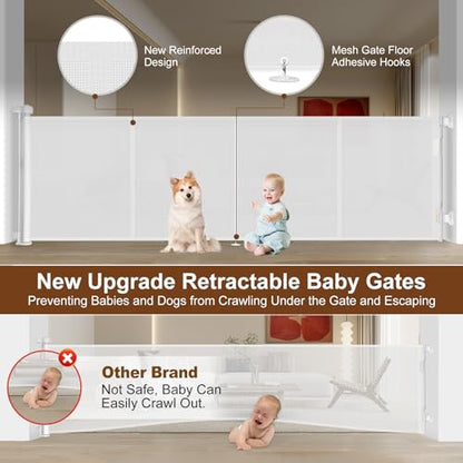 Miumoon 200 inch Reinforced Retractable Baby Gates 37 inch Tall - color: White, size: 37" Tall x 200" Wide