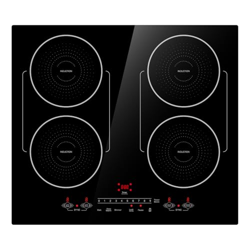 24 Inch Induction Cooktop 4 Burners, Drop-in, Hardwired, Black - size: 24 Inch