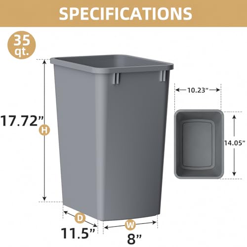 ROOMTEC Lightweight and Durable Slim Trash Can,35QT Kitchen Trash Can,1 PCS - color: Grey, style: 1PACK
