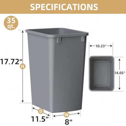 ROOMTEC Lightweight and Durable Slim Trash Can,35QT Kitchen Trash Can,1 PCS - color: Grey, style: 1PACK
