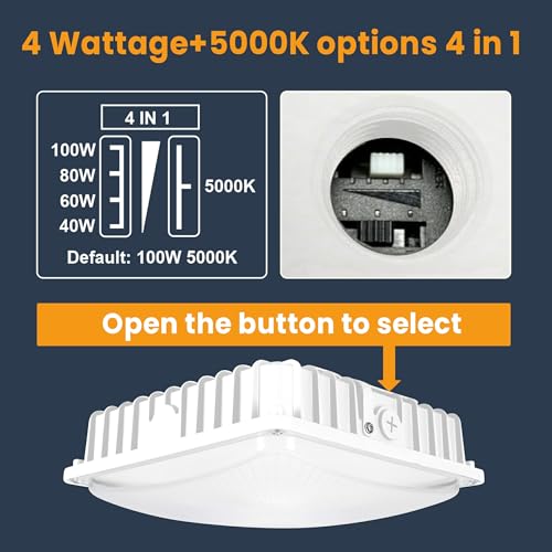 100W LED Canopy Light, 40W/60W/80W/100W Selectable 5000K 150LM/W ETL Listed