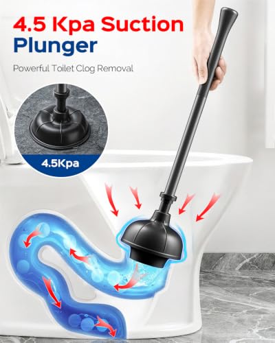 HAMITOR Toilet Bowl Brush and Plunger Set: 2-in-1 Hidden Holder Design - color: Black