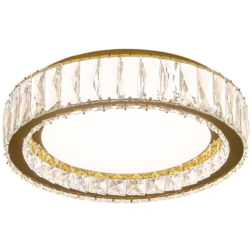 15 Inch Gold Dimmable Crystal LED Flush Mount Ceiling Light - color: Gold, size: 15 Inch