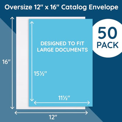 Blue Summit Supplies 50 12" x 16" Catalog Envelopes, Self Seal, White - size: 12 x 16