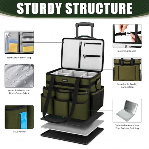 Large Rolling Cleaning Caddy Bag with Telescoping Cart, Green - color: Green