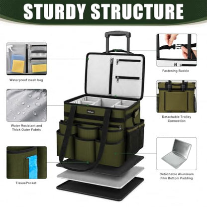 Large Rolling Cleaning Caddy Bag with Telescoping Cart, Green - color: Green