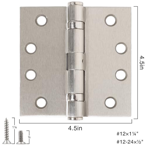 TDCHINGES Heavy Duty Door Hinges Brushed Nickel 4.5 Inch x 4 1/2" Square - color: Satin Nickel, size: 2 Pack-BB