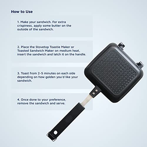 Jean-Patrique Stovetop Panini Grill Press Sandwich Maker, Black – Ceramic Nonstick Grilled Cheese Maker with Handles - Indoor & Outdoor Double-sided Sandwich Toaster - color: Black