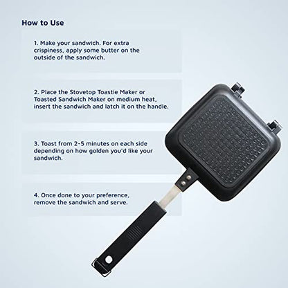 Jean-Patrique Stovetop Panini Grill Press Sandwich Maker, Black – Ceramic Nonstick Grilled Cheese Maker with Handles - Indoor & Outdoor Double-sided Sandwich Toaster - color: Black