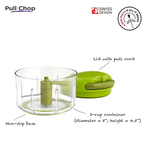 Kuhn Rikon Pull Chop Chopper/Manual Food Processor with Cord Mechanism, Green, 2-Cup - size: 2-Cup
