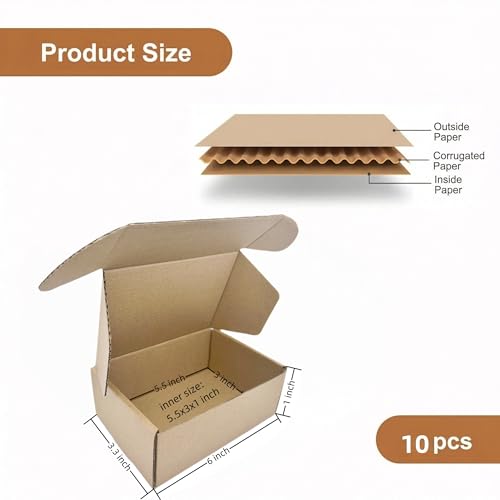 Small Sturdy Cardboard Box 6x3x1 Inch Mailing Corrugated Boxes Set of 10 - size: 6 x 3 x 1 inches