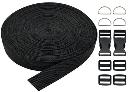 3/4 Inch Black Polypropylene Webbing Straps 15Yds for Sewing - color: Black, size: 15