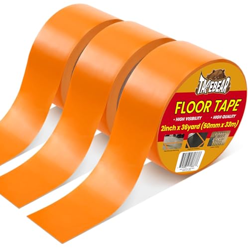 TAPEBEAR Floor Tape Orange Vinyl Tape 2" x 36 yds Safety Warning Stripe - color: Orange, size: 3Rolls/2" x 36Yards