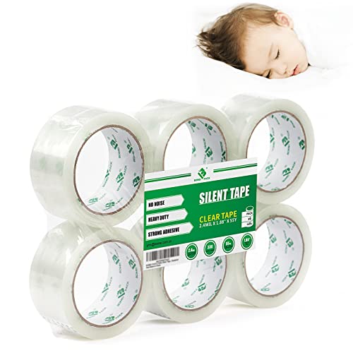 BOMEI PACK No Noise Silent Packing Tape 6 Rolls 1.88" x 55 Yards, Industrial Heavy Duty Packaging Tape for Packing Shipping Moving and Storage - size: 6PACK: 2.4mil*1.88inch*55yds