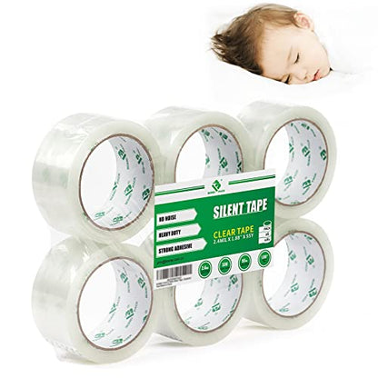 BOMEI PACK No Noise Silent Packing Tape 6 Rolls 1.88" x 55 Yards, Industrial Heavy Duty Packaging Tape for Packing Shipping Moving and Storage - size: 6PACK: 2.4mil*1.88inch*55yds