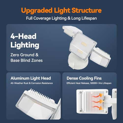 85W 10000LM Switch Controlled Outdoor Flood Lights, 4-Head Super Bright LED Security Light, 5000K Daylight, IP65 Waterproof Hardwired Exterior Light for Outside Garage Yard (White) - color: White